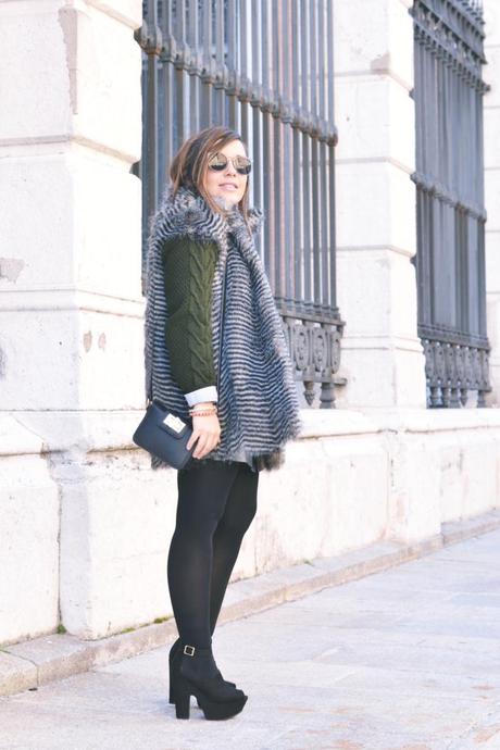sfera-fur-vest_olive-green-jersey_silver-skirt_black-platform-heels-outfit_street-style DSC_0782