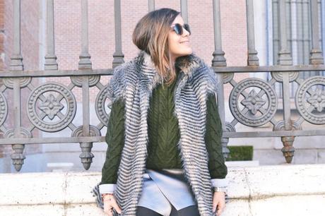 sfera-fur-vest_olive-green-jersey_silver-skirt_black-platform-heels-outfit_street-style FRIDAY-AFTER-WORK-LOOK