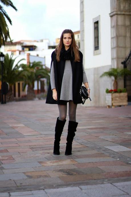 Grey Dress and Black Cape Grey Dress and Black Cape