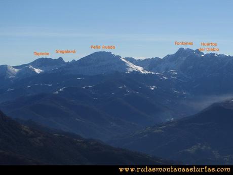 Ruta Tene, Cascorbal, Airua, Navalón: Desde el Airua Naval, vista del Tapinón, Siegalava, Peña Rueda, Fontanes y Huertos del Diablo