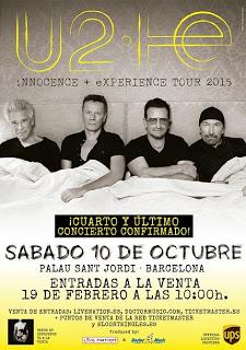 U2 añaden un cuarto concierto en el Palau Sant Jordi de Barcelona
