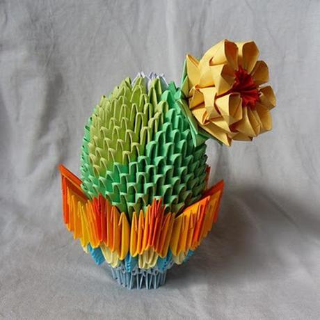 Planta cactus de papel origami 3D
