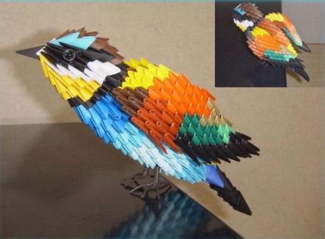 Pájaro de colores de origami 3D