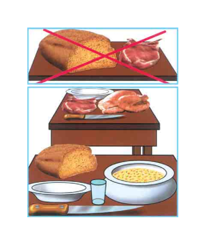 Separar alimentos crudos de cocinados. evitar la contaminacion cruzada