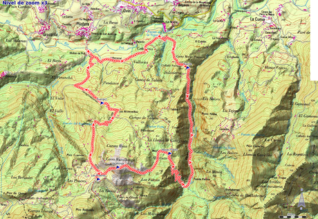 Mapa de la ruta de las Foces del Río Pendon y Pico Varallonga