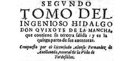 “Segundo tomo del ingenioso hidalgo don Quijote de la Mancha” de Alonso Fernández de Avellaneda Detalle de la portada.