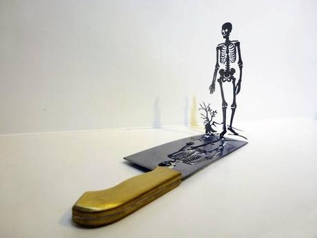 Artista talla impresionantes siluetas en cuchillos de carniceros