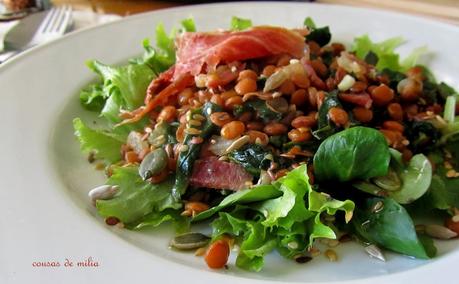 Ensalada tibia de lentejas y jamón Ensalada tibia de lentejas y jamón