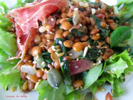 Ensalada tibia de lentejas y jamón Ensalada tibia de lentejas y jamón