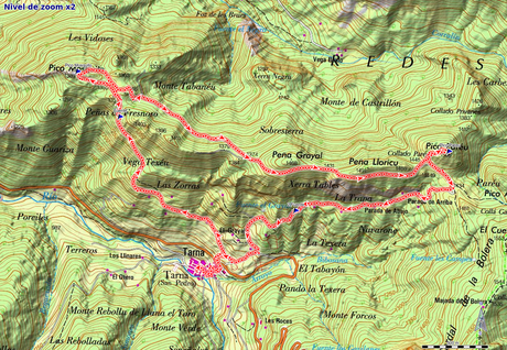 Mapa de la ruta Tarna, Picos Mosquito y Paréu, Tarna
