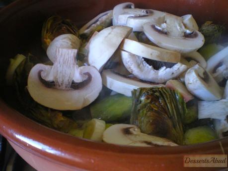 Alcachofas+puerro+champiñones (sofrito)