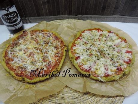 Pizza jamón york, queso, pimientos y champiñon con masa de pan de espinacas, huevos y bebida de soja. Pizza jamón york, queso, pimientos y champiñon con masa de pan de espinacas, huevos y bebida de soja.