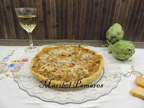 Quiche de alcachofas, cebolla, nueces y palitos de mar en olla programable. Quiche de alcachofas, cebolla, nueces y palitos de mar en olla programable.