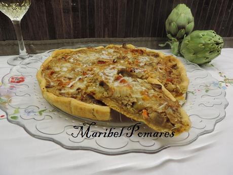 Quiche de alcachofas, cebolla, nueces y palitos de mar en olla programable. Quiche de alcachofas, cebolla, nueces y palitos de mar en olla programable.