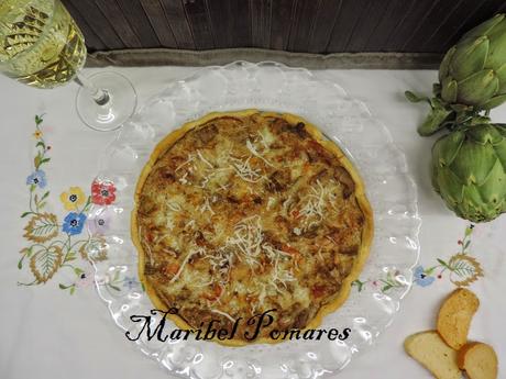 Quiche de alcachofas, cebolla, nueces y palitos de mar en olla programable. Quiche de alcachofas, cebolla, nueces y palitos de mar en olla programable.
