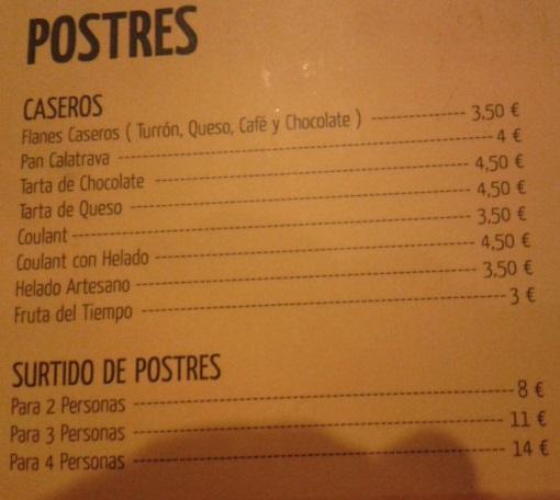 Carta de postres