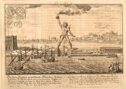LAS QUINCE MARAVILLAS DE LA ANTIGUEDAD DE FISCHER 004- El coloso de Rodas-Entwurf einer historischen Architektur 1721- © Universitätsbibliothek Heidelberg
