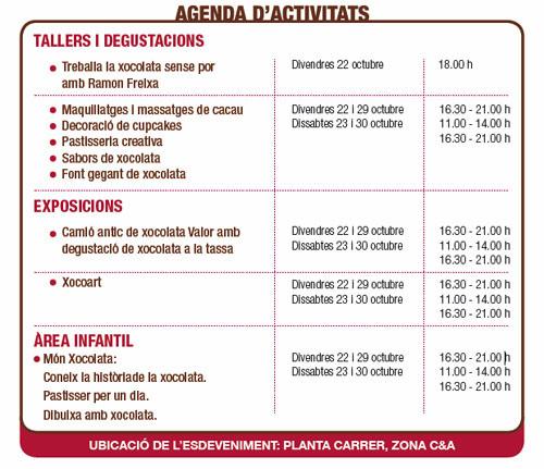 Programa de actividades de Amb Xocolata Glorias Con Chocolate