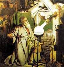 The Alchemist in Search of the Philosophers Stone (1771) Joseph Wright old painting showing discovery of phosphorus