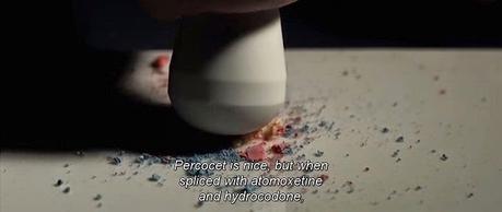 Film still from Better Living through chemistry: Percocet is nice but when placed with atomoxetine and hydrocodone... / Occupant Entertainment better life through chemistry scene pestle and mortar
