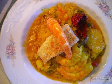 Arroz con bacalao y langostinos Arroz con bacalao y langostinos