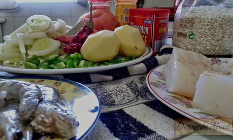 Arroz con bacalao y langostinos (Ingredientes) Arroz con bacalao y langostinos (Ingredientes)