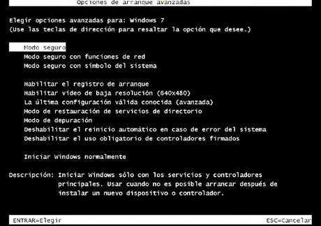 menu opciones arranque windows modo seguro