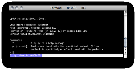 Demo Console Welcome Screen Envío de tweets con Netduino+