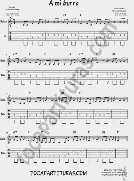 A mi burro le duele la Cabeza Tablatura y Punteo de Guitarra en Fa Mayor Canción Popular Infantil Tubepartitura A mi burro le duele la Cabeza Tablatura y Punteo de Guitarra en Fa Mayor Canción Popular Infantil