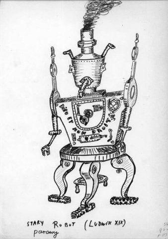 Las máquinas de Stanislaw Lem Dibujo de Lem: Un viejo robot de vapor.