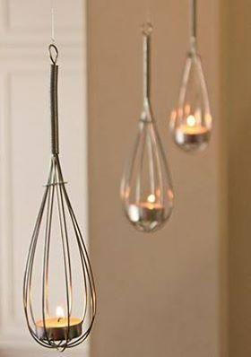 Is this not simple, Great for the garden, hey clean-up and re-use whisk!   Whisk and votive lanterns - or maybe with flowers!