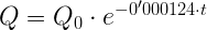 Q=Q_{0}\cdot e^{-0'000124\cdot t} Q=Q_{0}\cdot e^{-0'000124\cdot t}