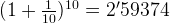 (1+\frac{1}{10})^{10}=2'59374 (1+\frac{1}{10})^{10}=2'59374