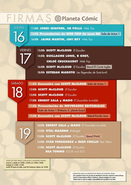 Planeta Cómic en el Salón del Cómic de Barcelona 2015 - Horarios de firmas. Planeta Cómic en el Salón del Cómic de Barcelona 2015 - Horarios de firmas.
