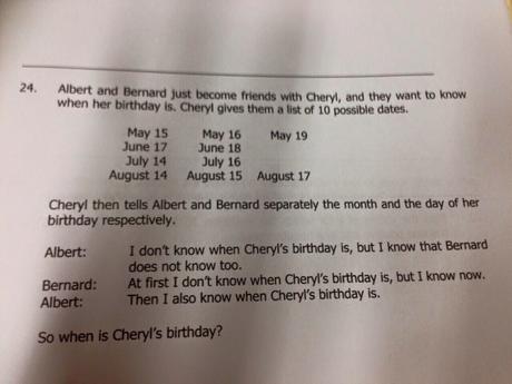 Problema de lógica: el cumpleaños de Cheryl