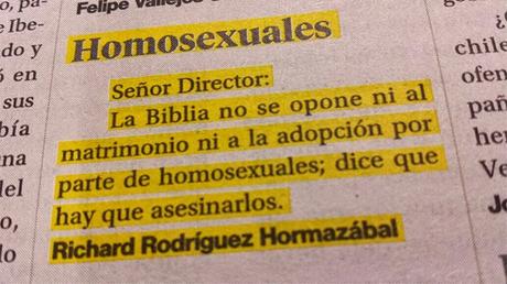 Polémica en diario chileno por carta que habla de matar homosexuales Polémica en diario chileno por carta que habla de matar homosexuales