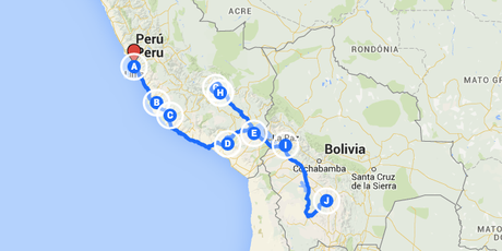 Viaje por Perú y Bolivia - Trayecto y croquis de itinerario