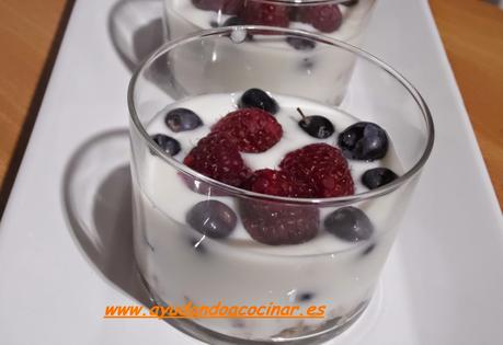 Vasitos de Yogur Batido con Frutos Rojos y Muesli Crujiente