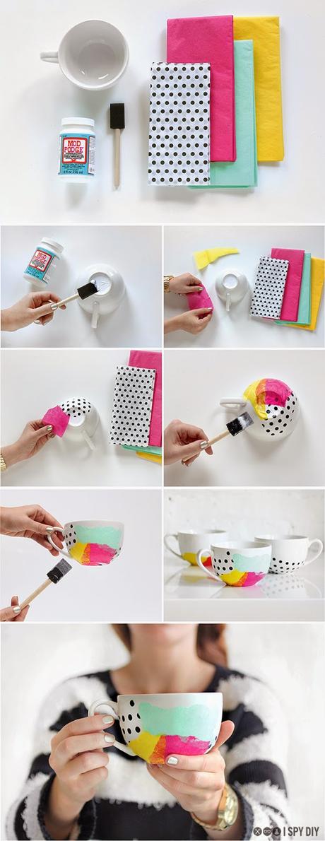 DIY:Taza decoupage con pañuelos tissue.