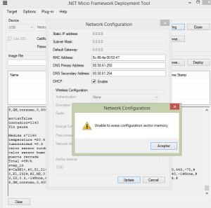 Solución para el problema “Unable to erase configuration sector memory” con Netduino 2 Plus error