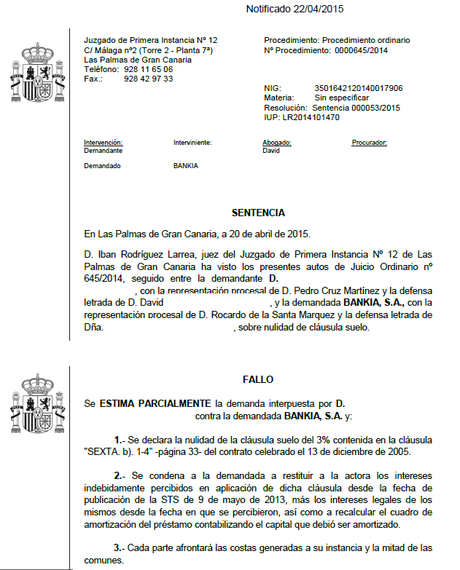 Nueva sentencia conseguida por nuestros abogados en Canarias consiguiendo la nulidad y devolución de cantidades