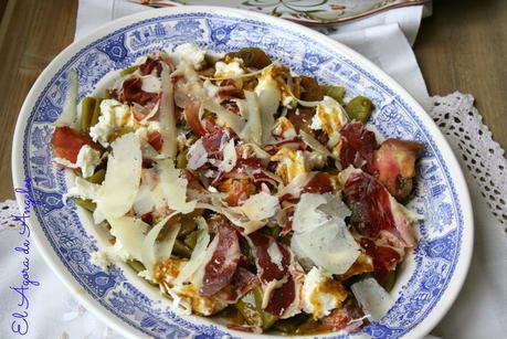 Ensalada de judías verdes con jamón y mozarella El Ágora de Ángeles Ensalada de judías verdes