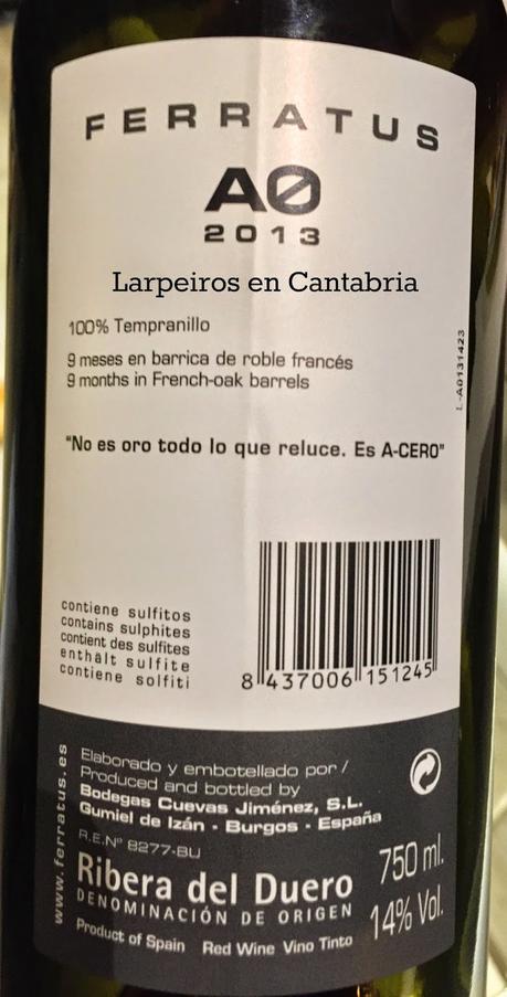 Vino Tinto Ferratus A0 2013: Fresco y directo Vino Tinto Ferratus A0 2013: Fresco y directo