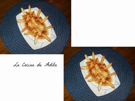 Tapa de patatas, con sobrasada y queso Tapa de patatas, con sobrasada y queso