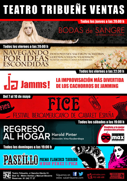 SALA DE TEATRO TRIBUEÑE EN MADRID: PROGRAMACIÓN DE MAYO SALA DE TEATRO TRIBUEÑE EN MADRID: PROGRAMACIÓN DE MAYO