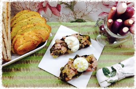 Tosta de pollo, setas y huevo con salsa de mostaza Tosta de pollo, setas y huevo con salsa de mostaza