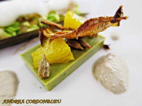 ROYAL DE ALCACHOFAS CON MANDARINAS Y PIPAS DE GIRASOL. RECETAS DE ALTA COCINA. RECETA SIN GLUTEN. ROYAL DE ALCACHOFAS CON MANDARINAS Y PIPAS DE GIRASOL. RECETAS DE ALTA COCINA. RECETA SIN GLUTEN.