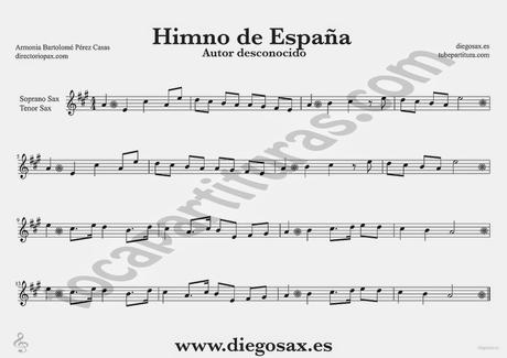 Tubepartitura Himno Nacional de España Partitura de Saxofon Tenor y Saxofón Soprano Himnos del Mundo