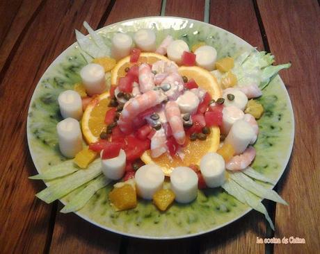 Ensalada de palmitos con gambas Ensalada de palmitos con gambas