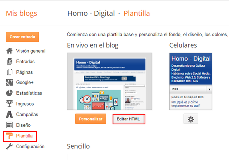 Blogger Modificar Plantilla HTML